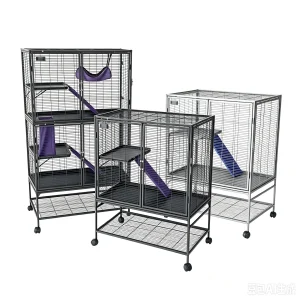 64-Inch Rolling Multi-Level Small Animal Cage with Hammock & Storage
