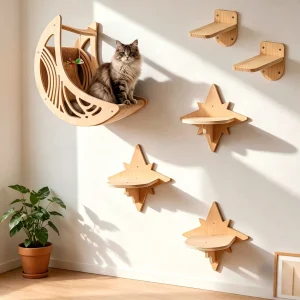 Moon & Star Cat Shelves Set with Hammock & Wall Perches