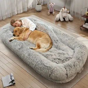 Oversized Human Dog Bed – Washable Faux Fur Lounger for People & Pets